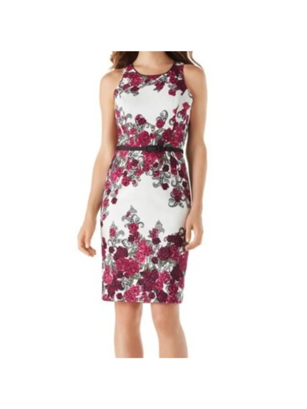 White House Black Market Floral Sleeveless Sheath Dress Pink Size 10 Cotton